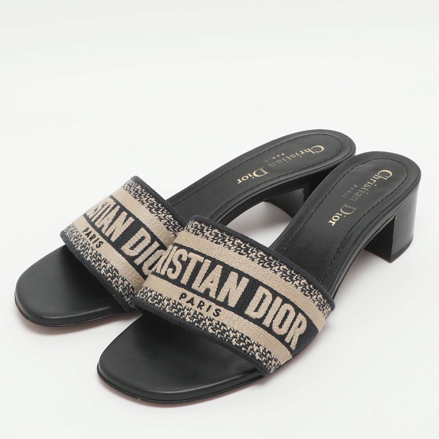 Dway Logo Embroidered Blue/Beige Fabric Slide Sandals 2