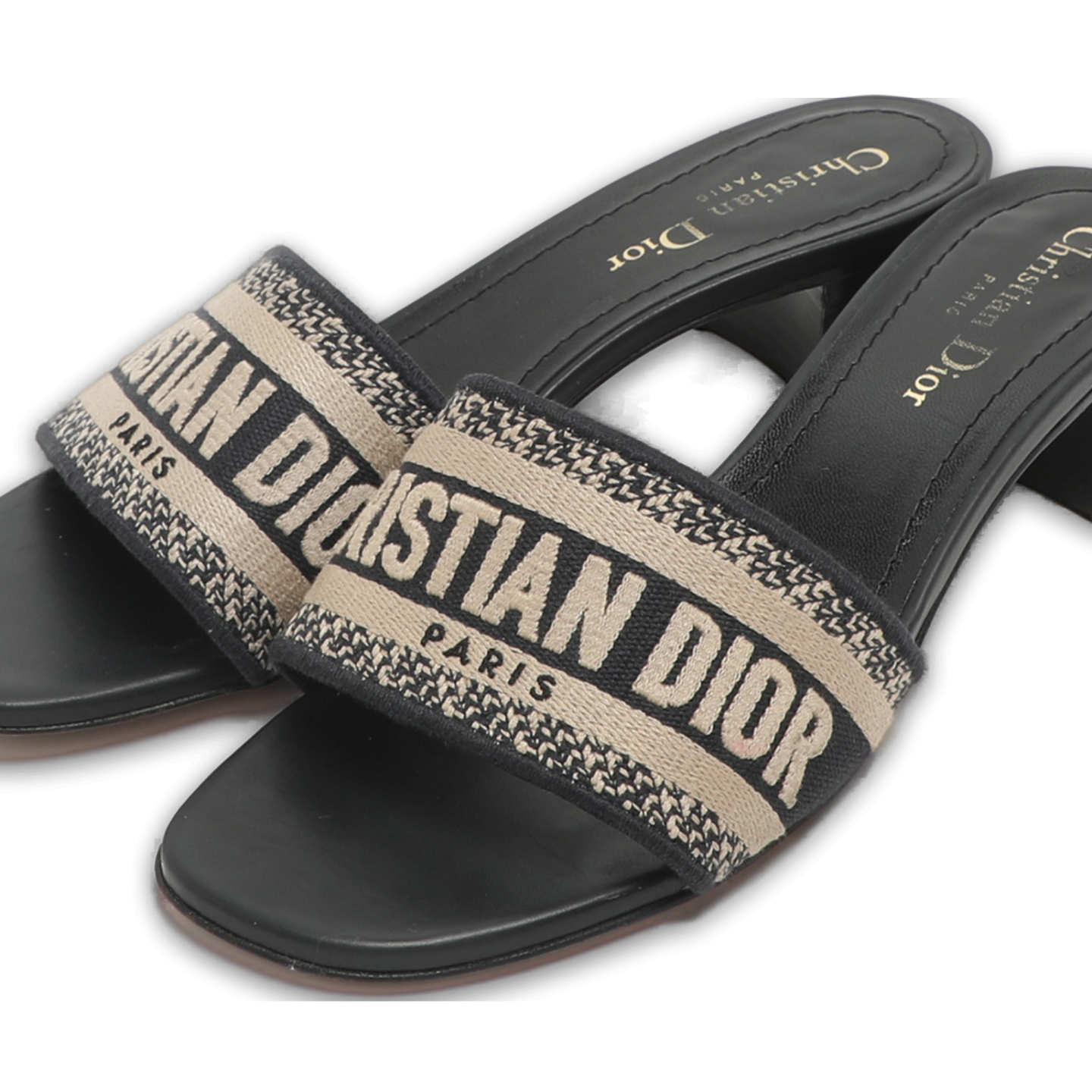 Dway Logo Embroidered Blue/Beige Fabric Slide Sandals 3
