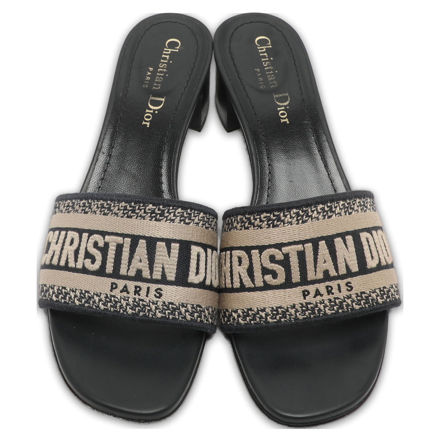 Dway Logo Embroidered Blue/Beige Fabric Slide Sandals 5