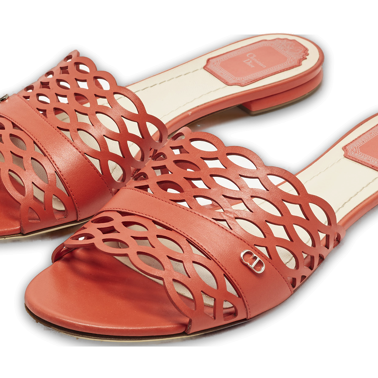 Red Laser Cut Leather Tattoo Peep Toe Slides 0