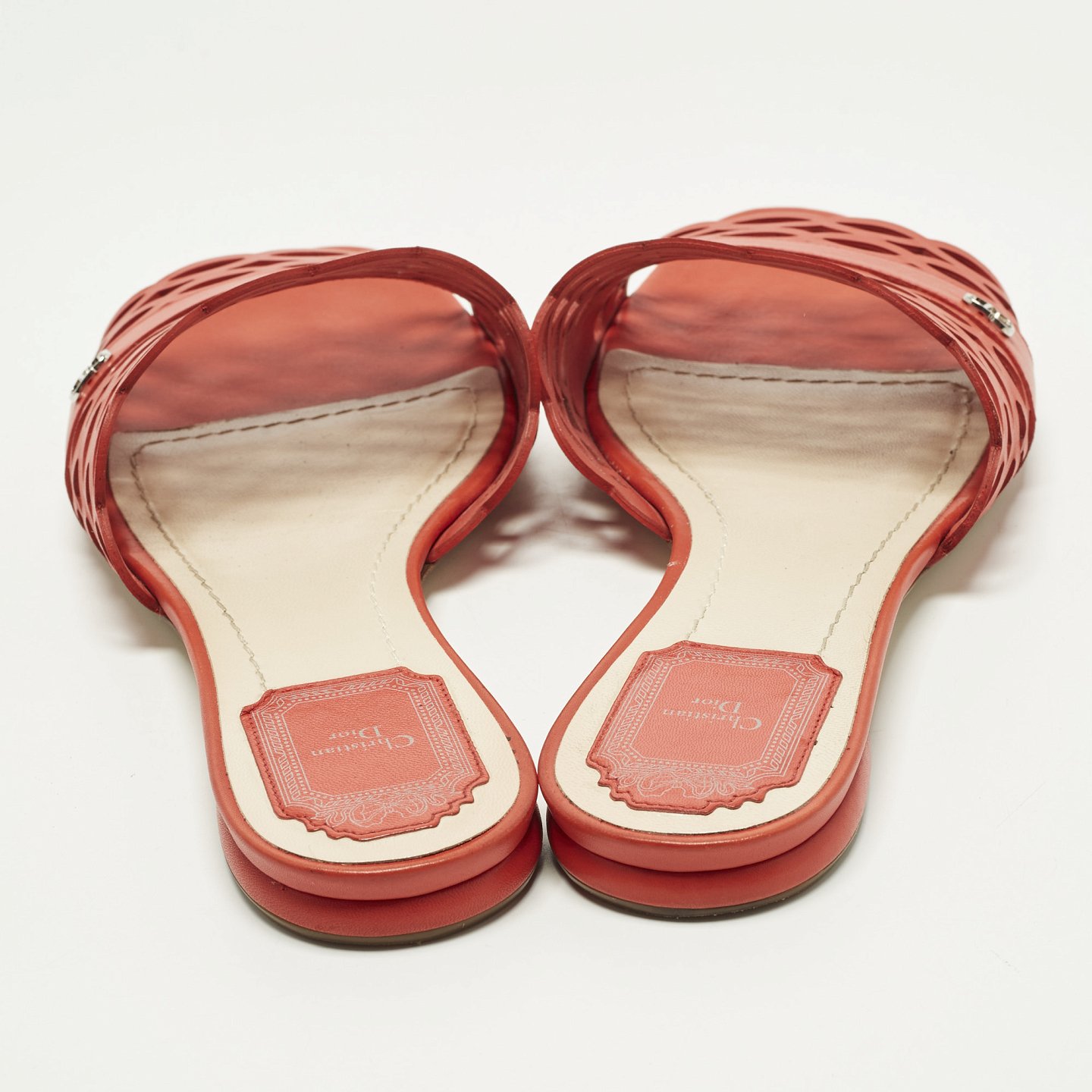 Red Laser Cut Leather Tattoo Peep Toe Slides 5