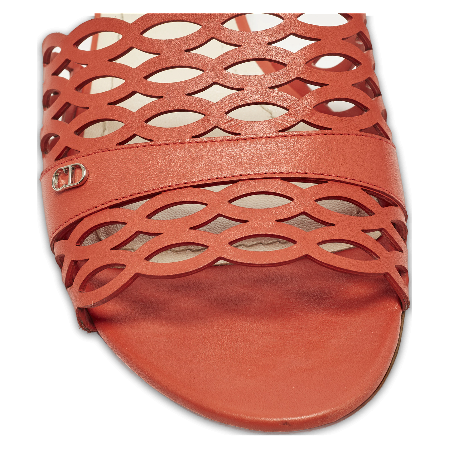 Red Laser Cut Leather Tattoo Peep Toe Slides 9