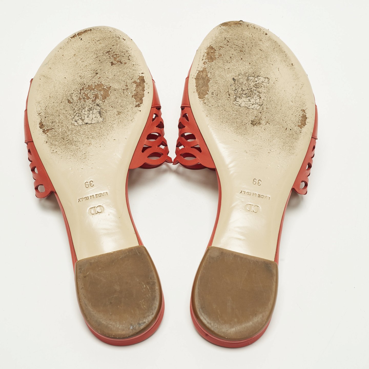 Red Laser Cut Leather Tattoo Peep Toe Slides 7