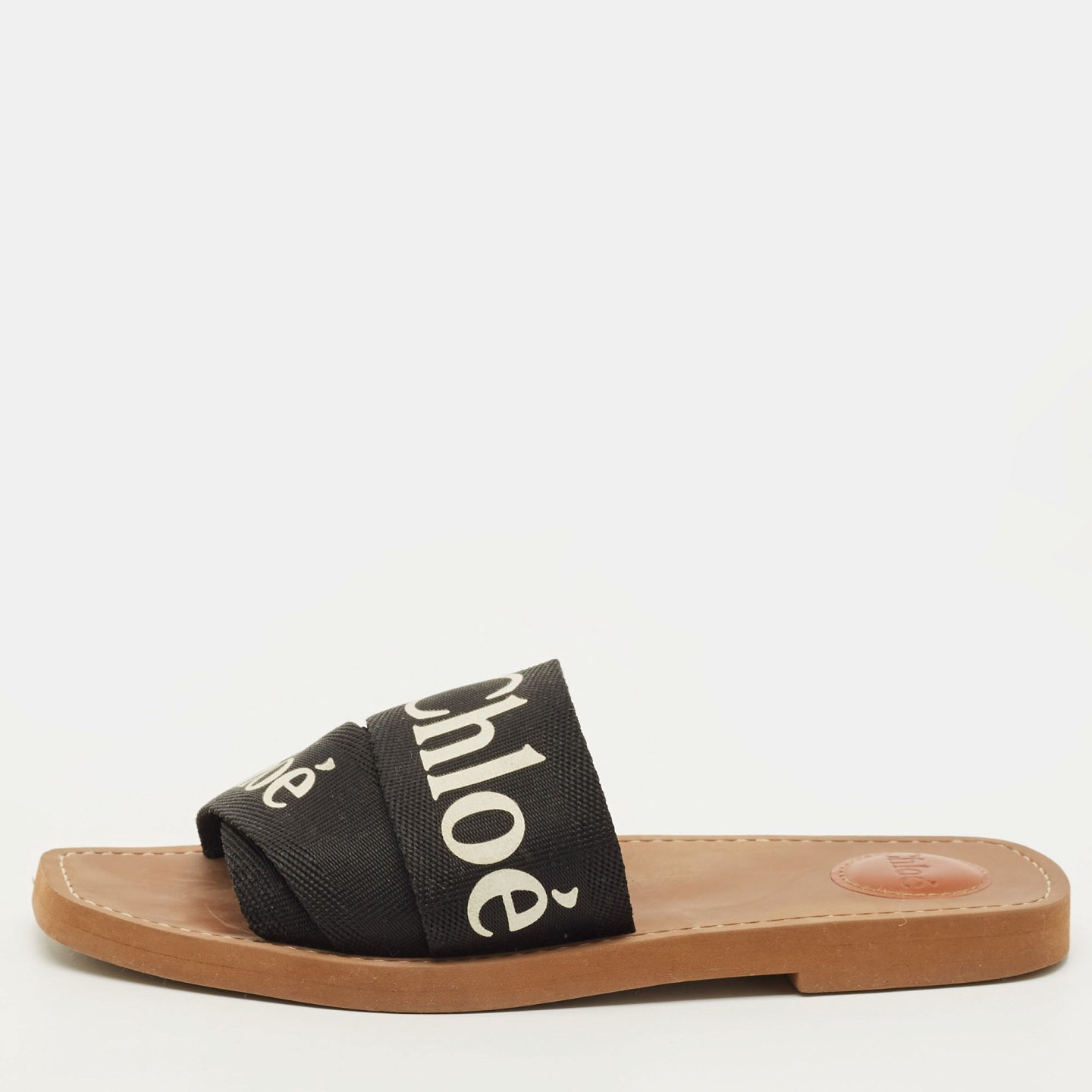 Woody Black Canvas Flat Slides 2