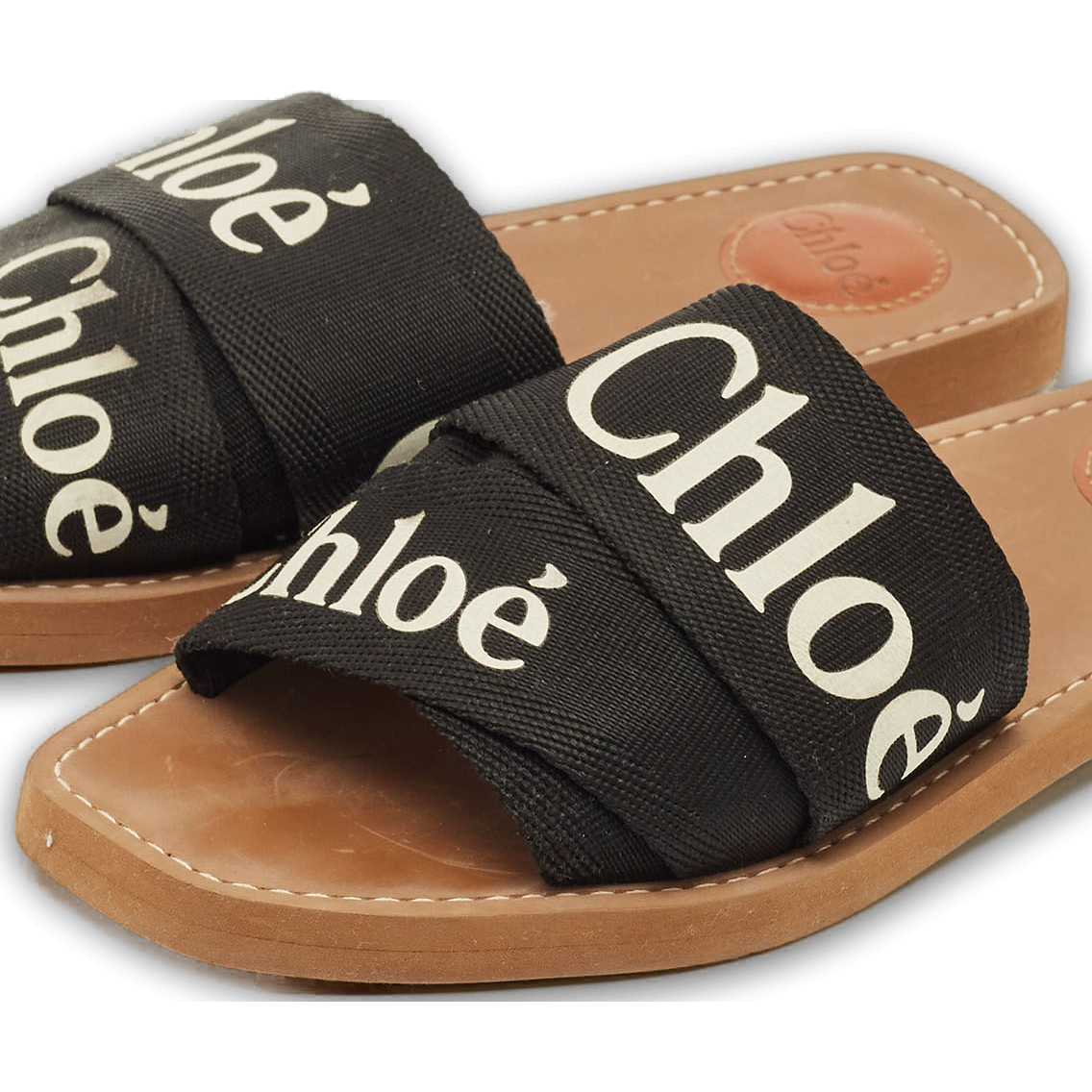 Woody Black Canvas Flat Slides 4