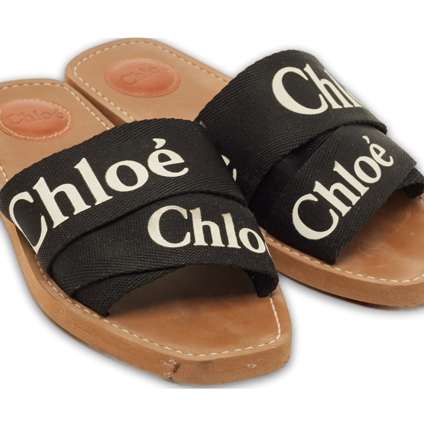 Woody Black Canvas Flat Slides 8