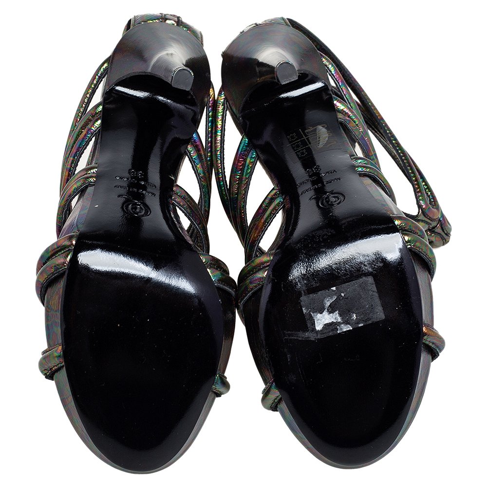 Multicolor Oil Slick Texture Leather Gladiator Sandals 2