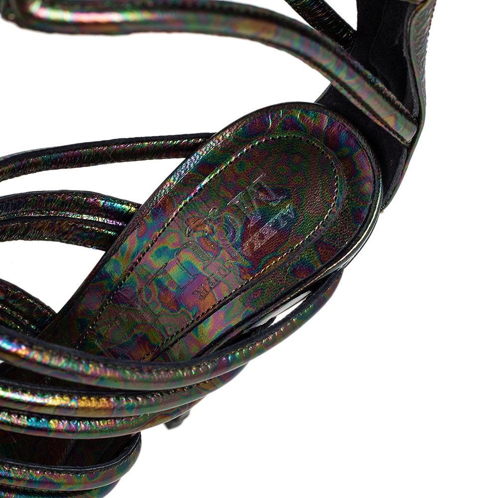Multicolor Oil Slick Texture Leather Gladiator Sandals 4