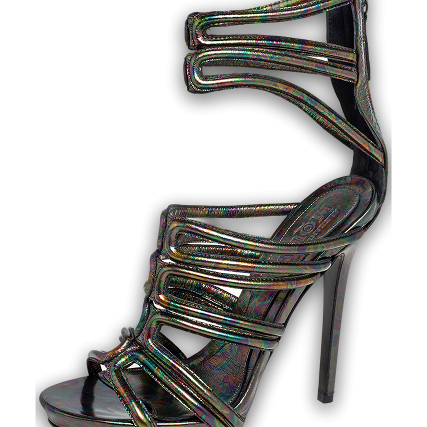 Multicolor Oil Slick Texture Leather Gladiator Sandals 5