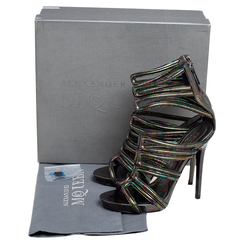 Multicolor Oil Slick Texture Leather Gladiator Sandals 1
