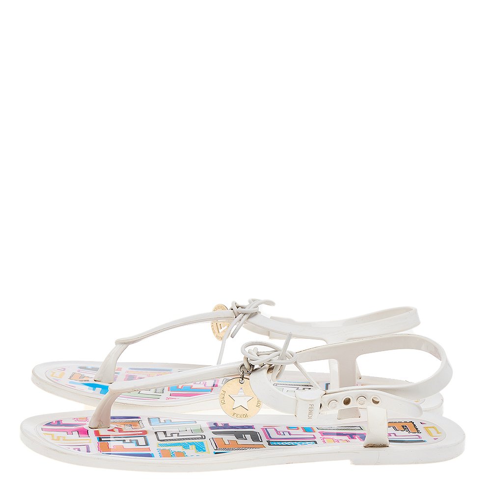 White Jelly Logo Charm Sunny Thong Flat Sandals 0