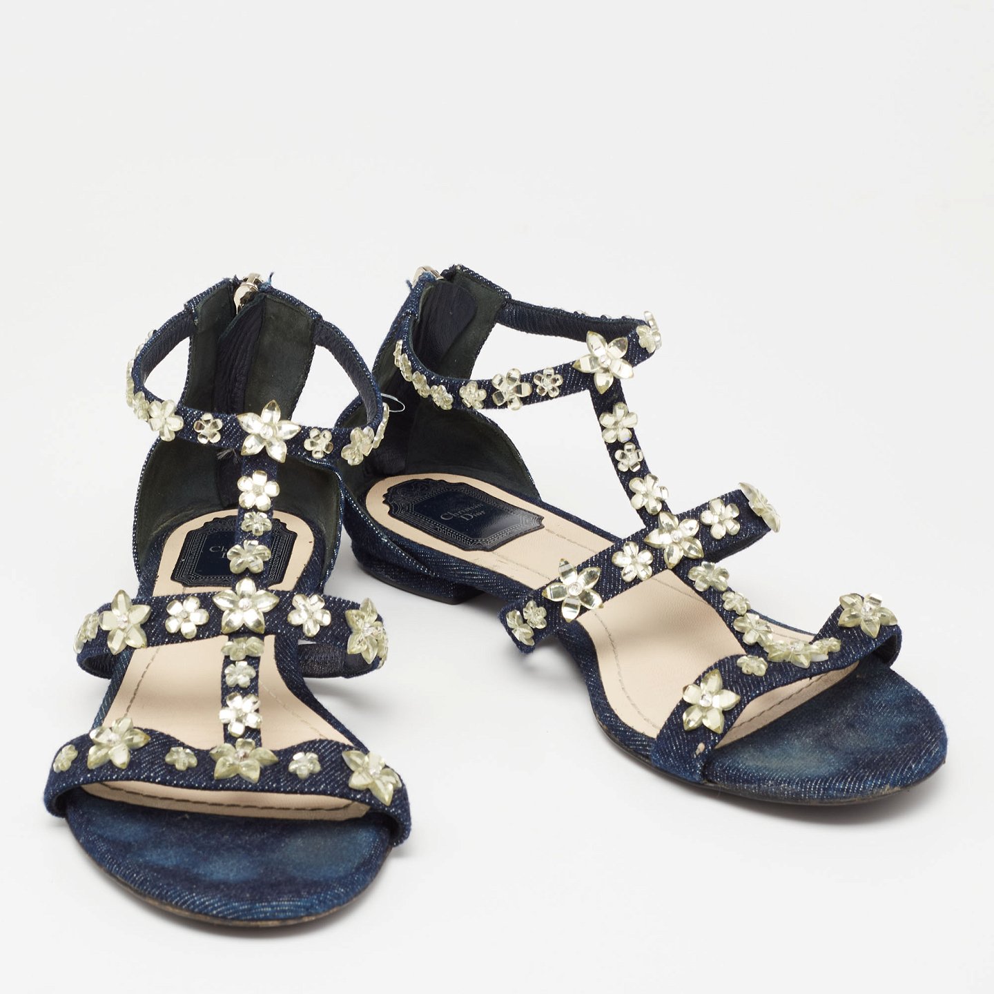 Blue Denim Jewel Embellished Strappy Flat Sandals 4