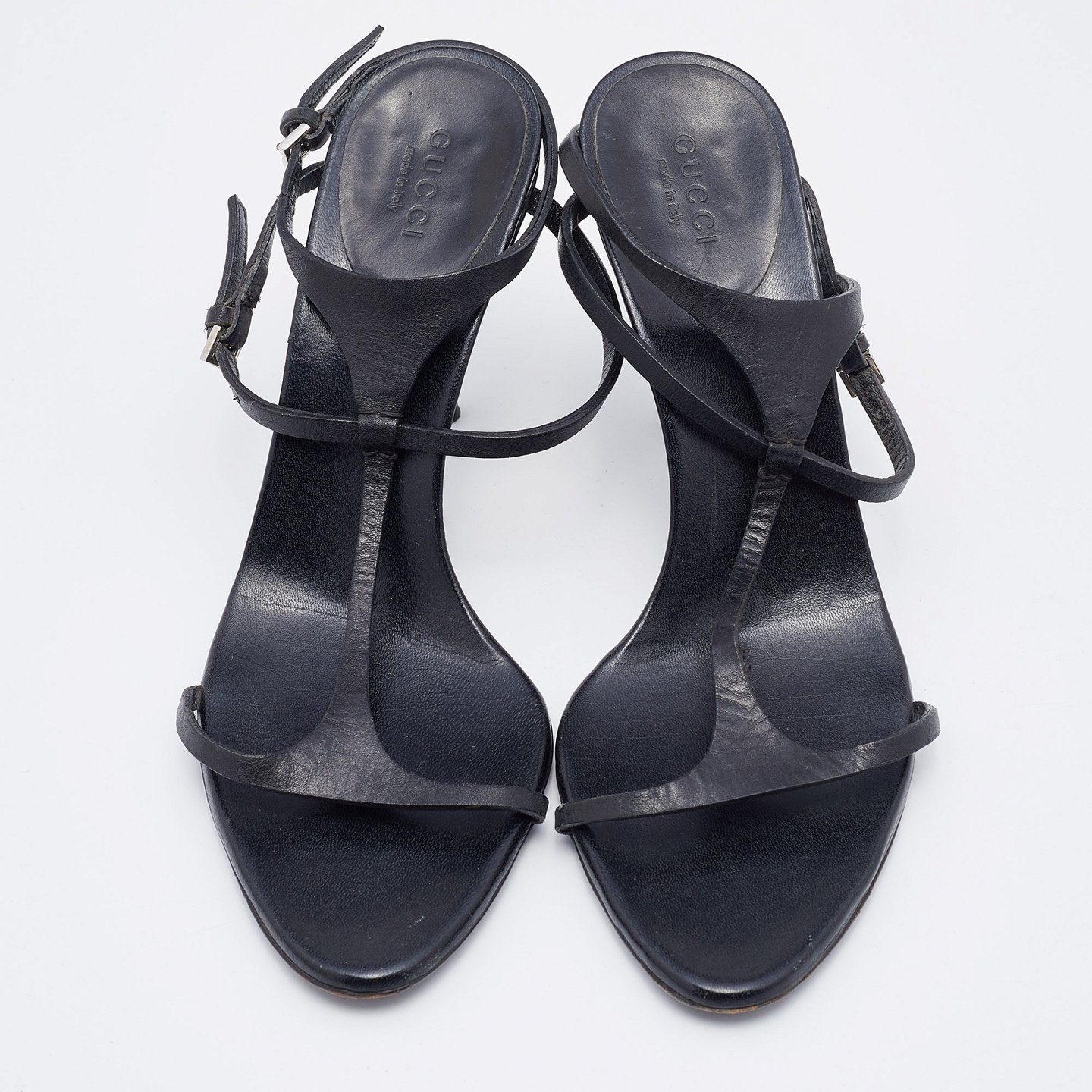Black Leather Ankle Strap Sandals 2