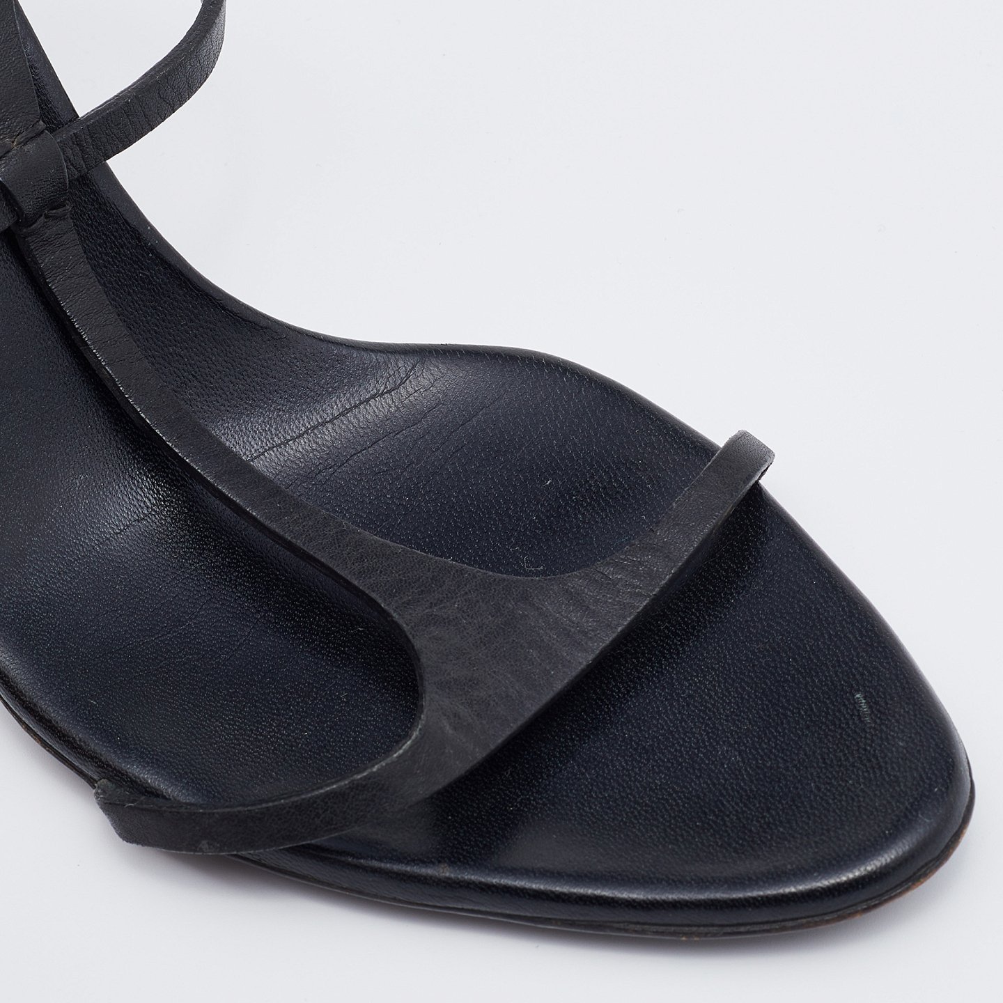 Black Leather Ankle Strap Sandals 5