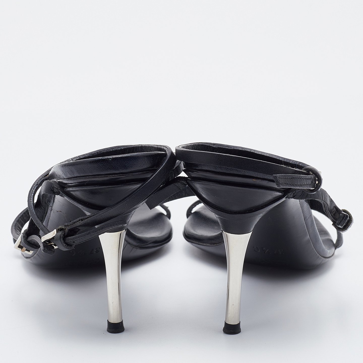 Black Leather Ankle Strap Sandals 6