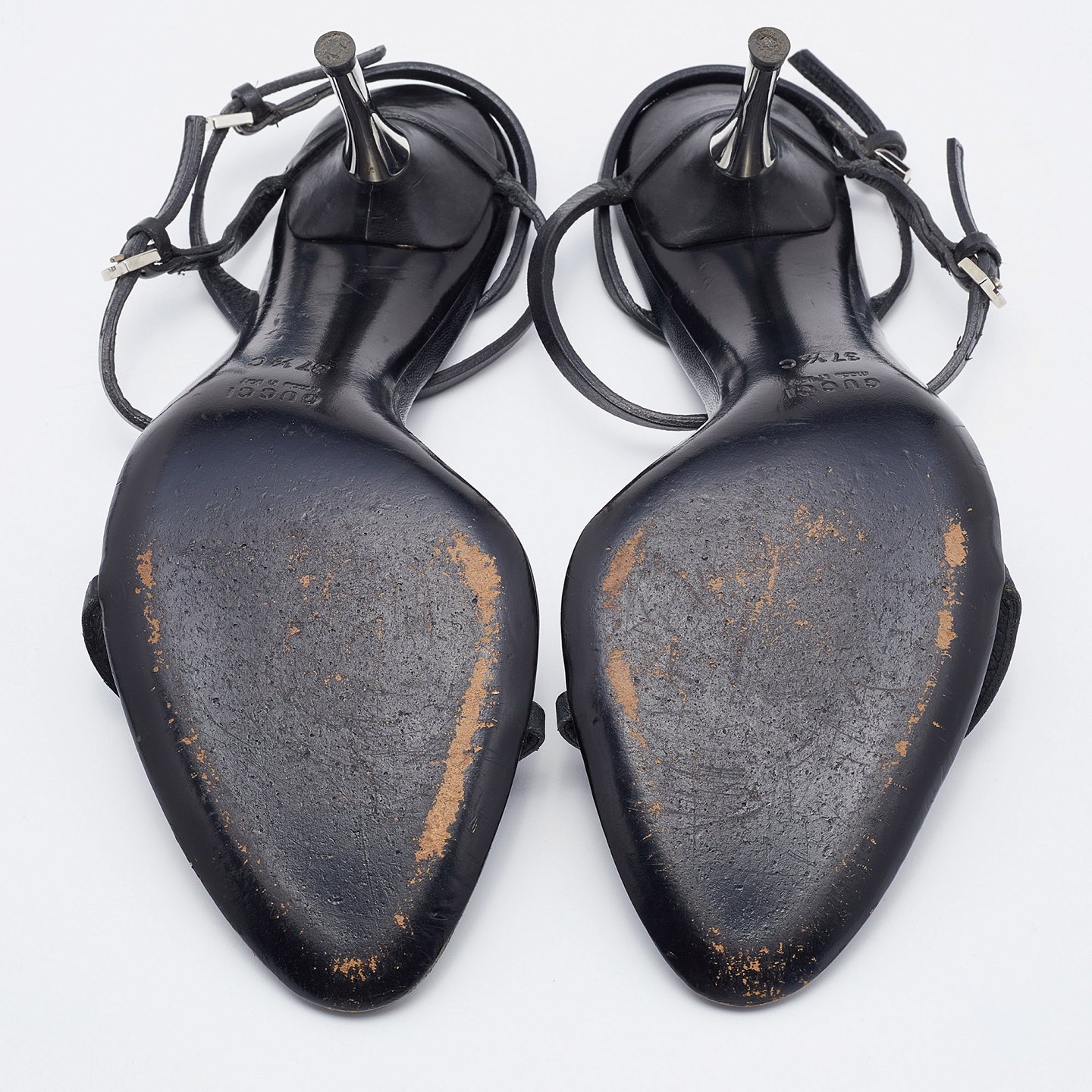Black Leather Ankle Strap Sandals 8
