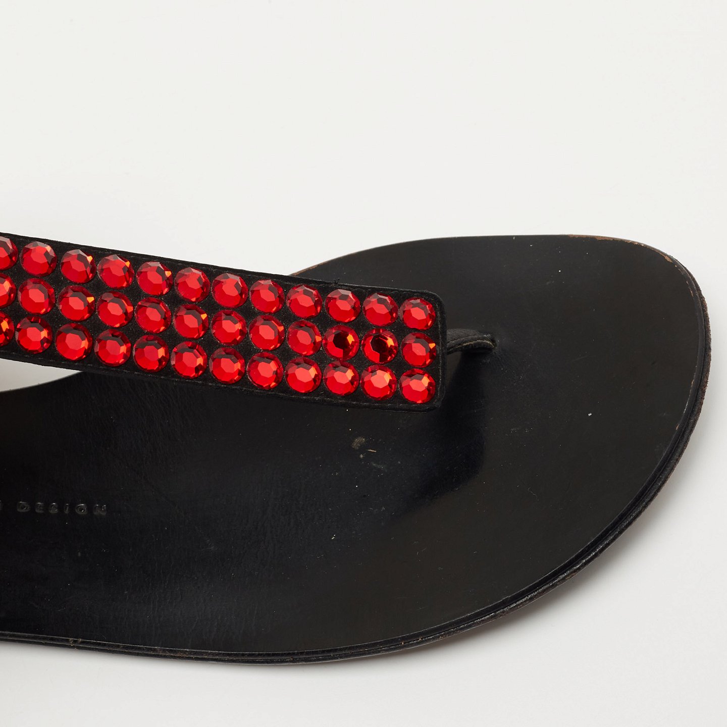GIU Black Suede and Leather Crystal Embellished T-Strap Flat Sandals Size 40 3
