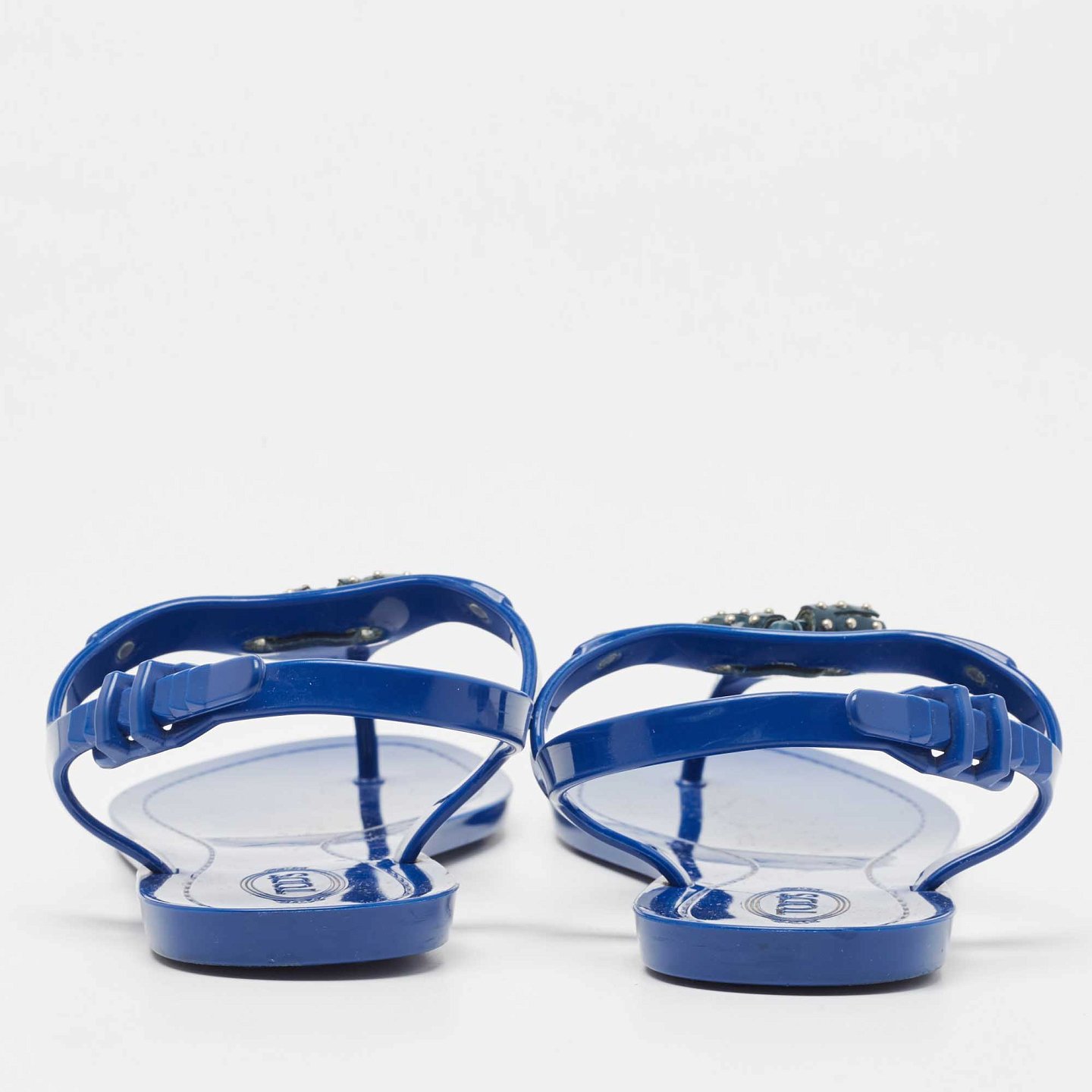 Blue Rubber Studded Tassel Flat Thong Sandals 4