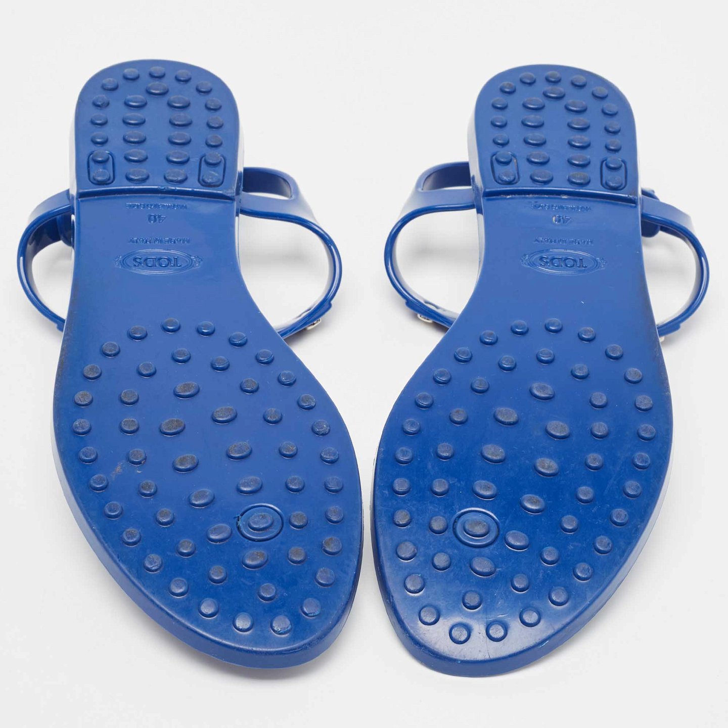 Blue Rubber Studded Tassel Flat Thong Sandals 5