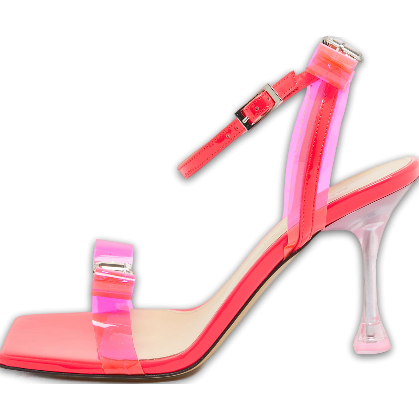 Neon Pink PVC and Patent Leather French Bow Square Sandals 0