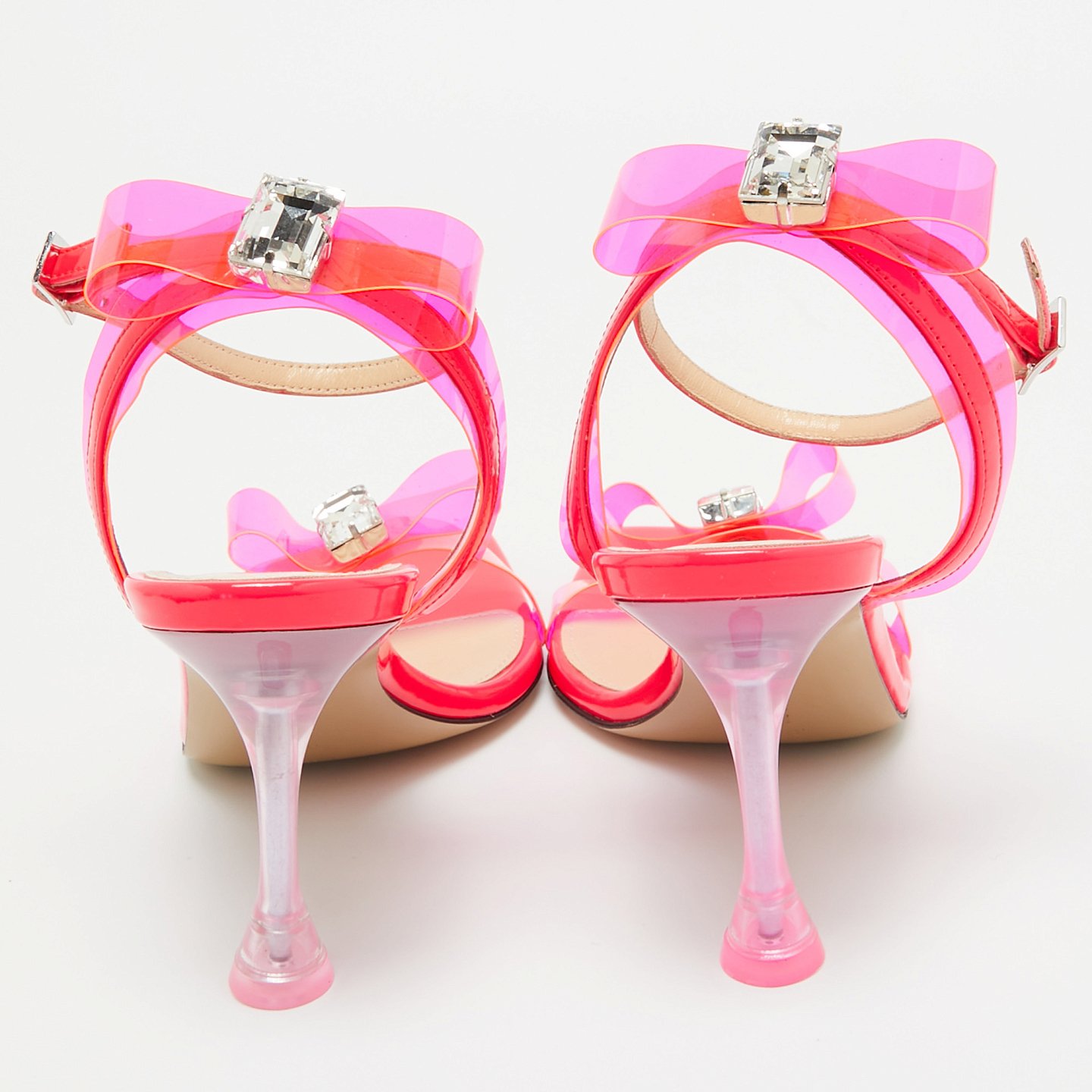 Neon Pink PVC and Patent Leather French Bow Square Sandals 5