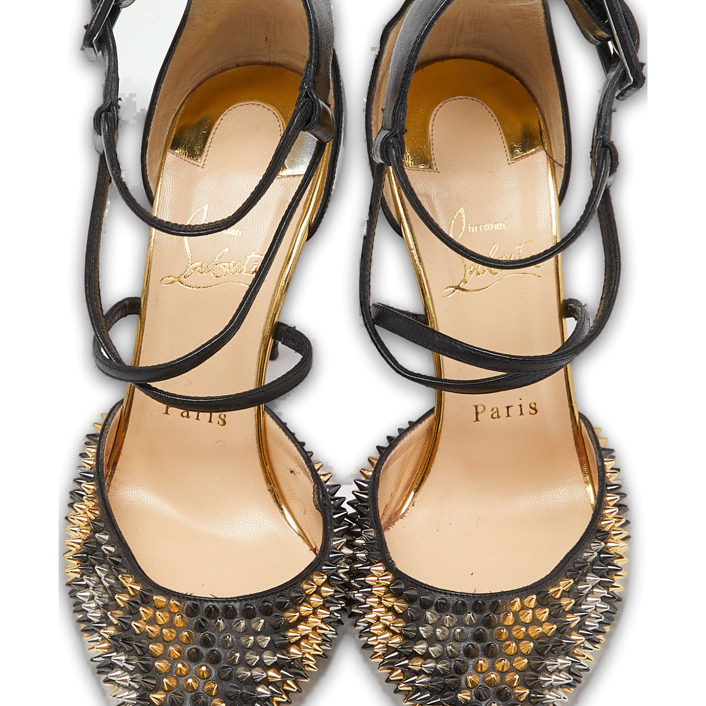 Black & Patent Leather Suzanna Spikes Leo Ankle Cuff Sandals 0