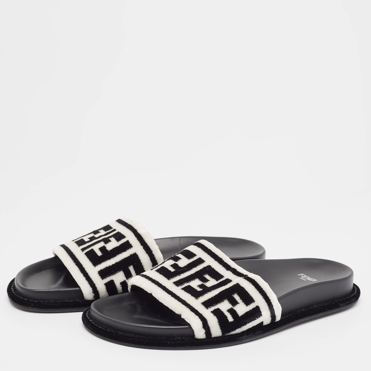 Black/White Fur FF Flat Slides 2