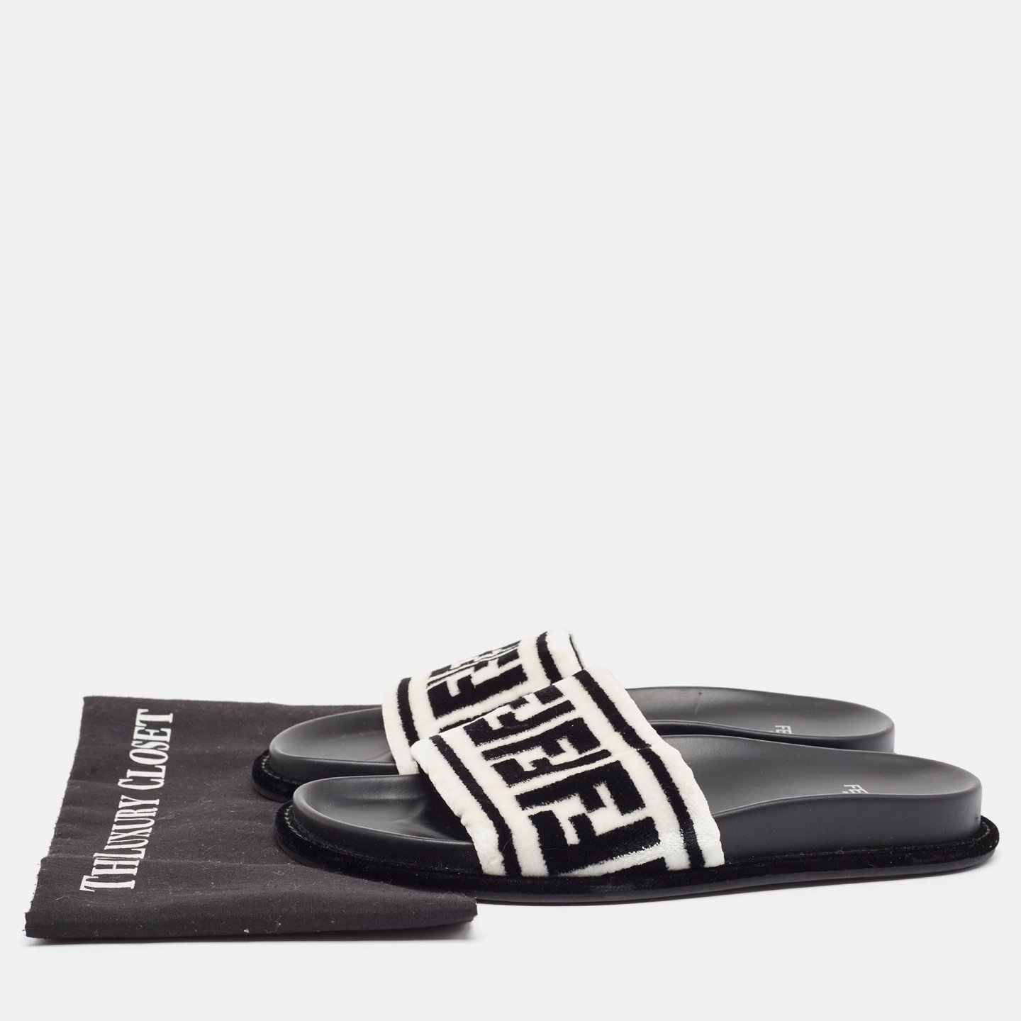 Black/White Fur FF Flat Slides 4