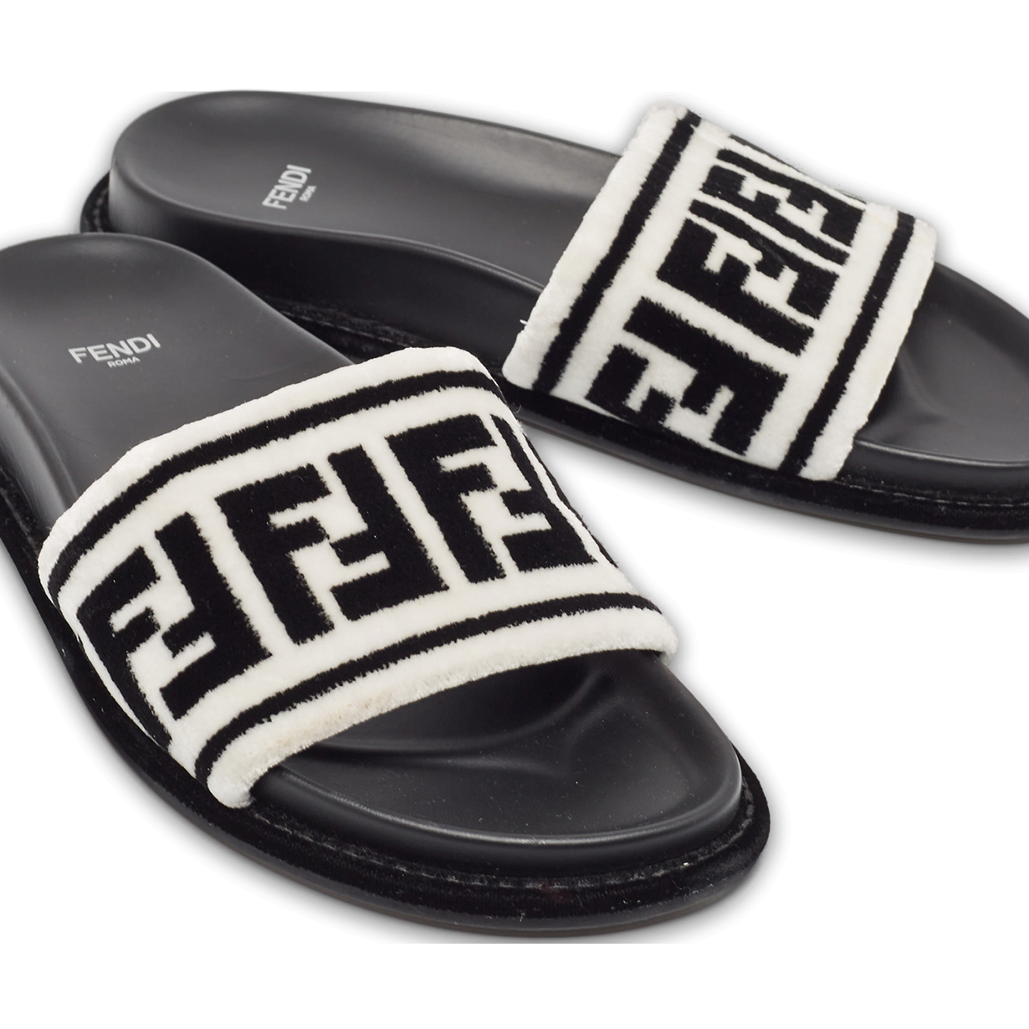 Black/White Fur FF Flat Slides 0