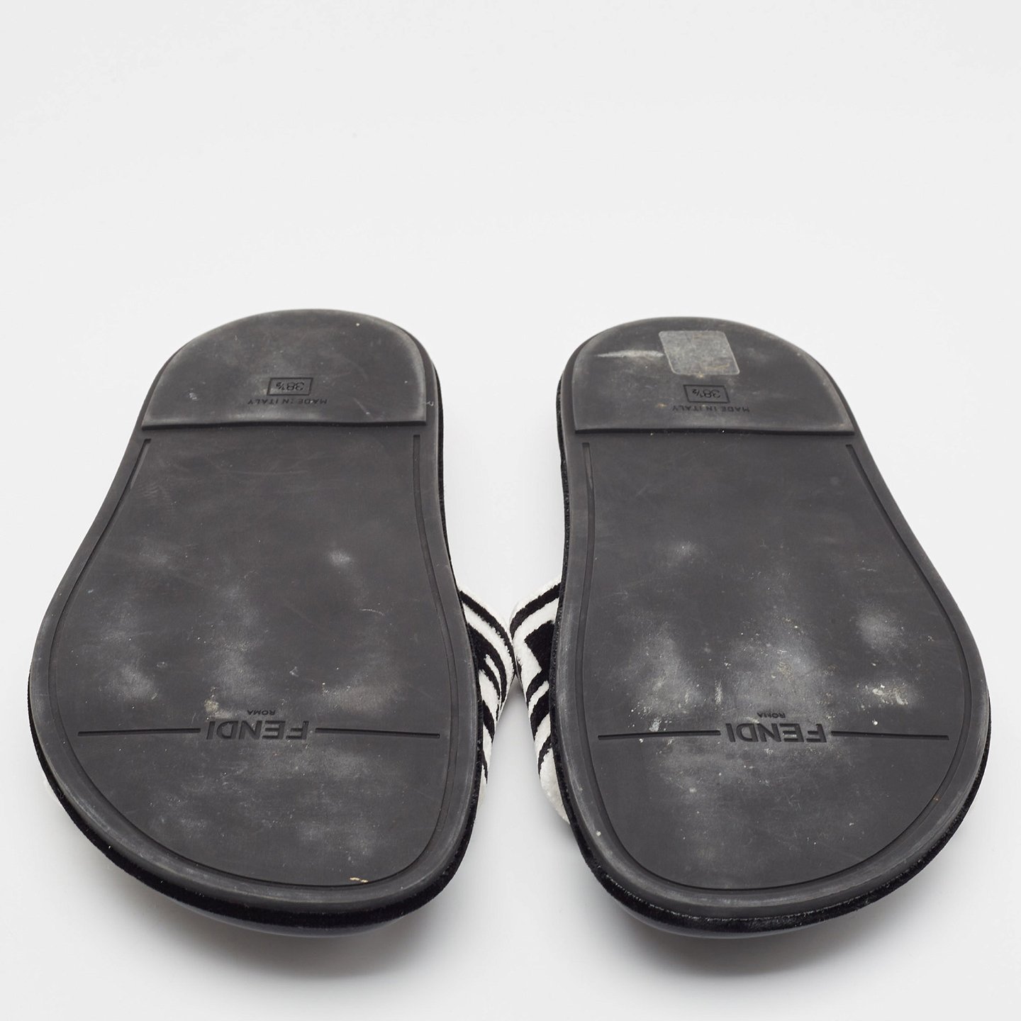 Black/White Fur FF Flat Slides 9