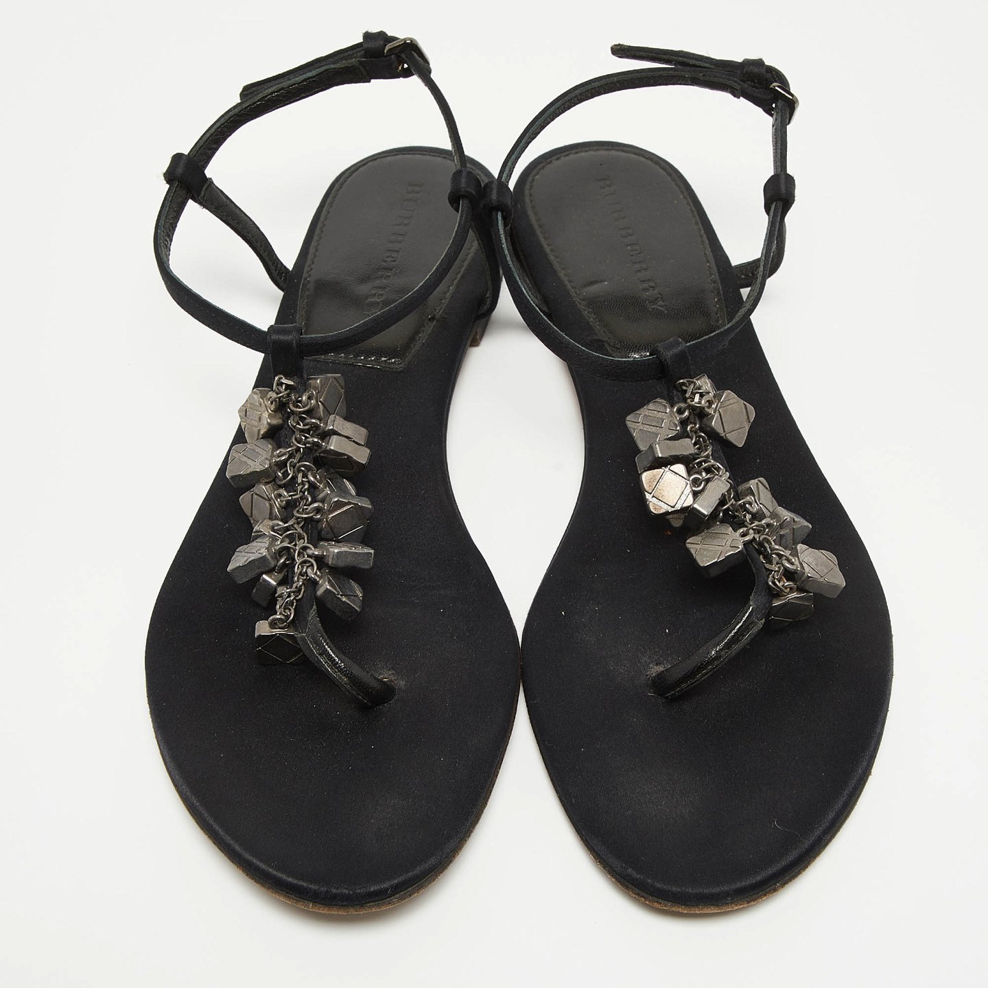Black Satin Embellished Thong Flat Sandals 3