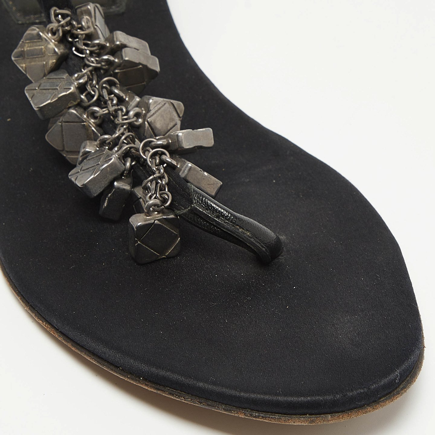 Black Satin Embellished Thong Flat Sandals 4