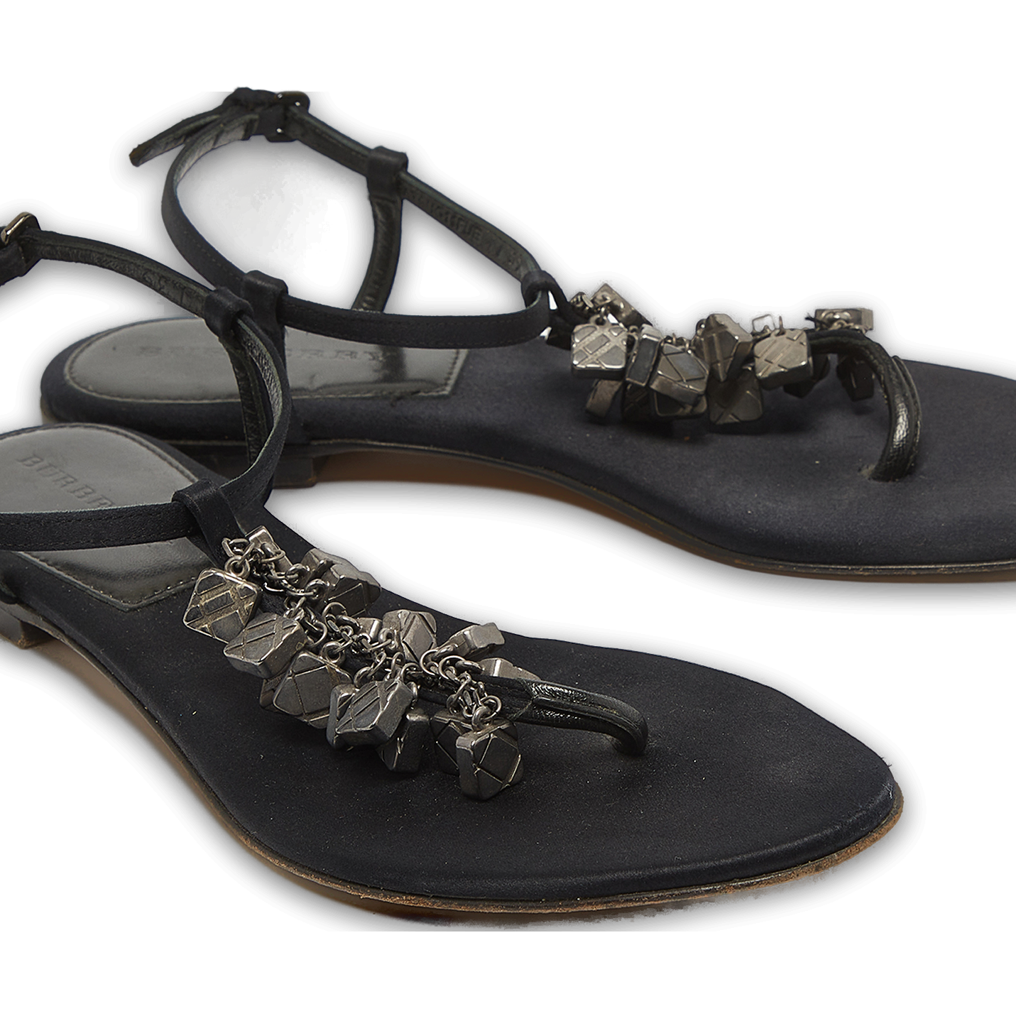 Black Satin Embellished Thong Flat Sandals 0