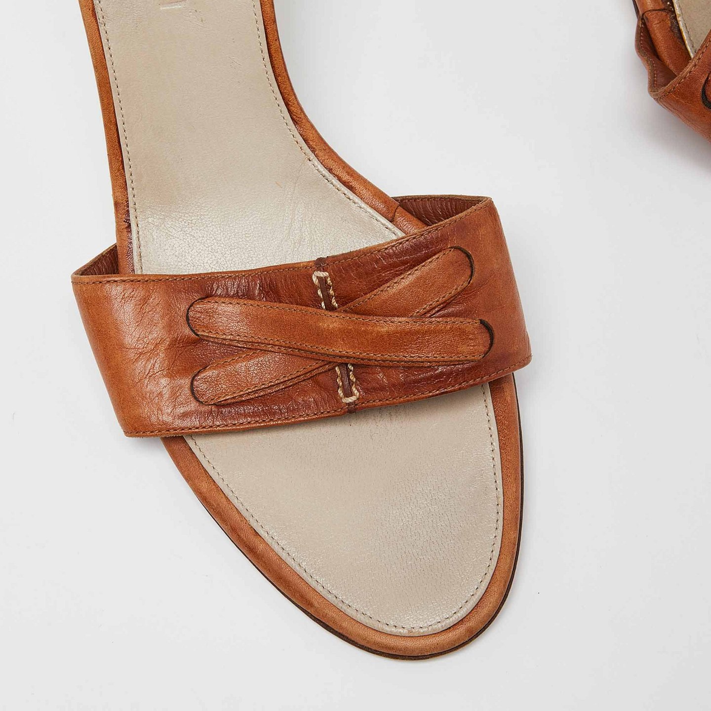 Brown Leather Open Toe Slide Sandals 3