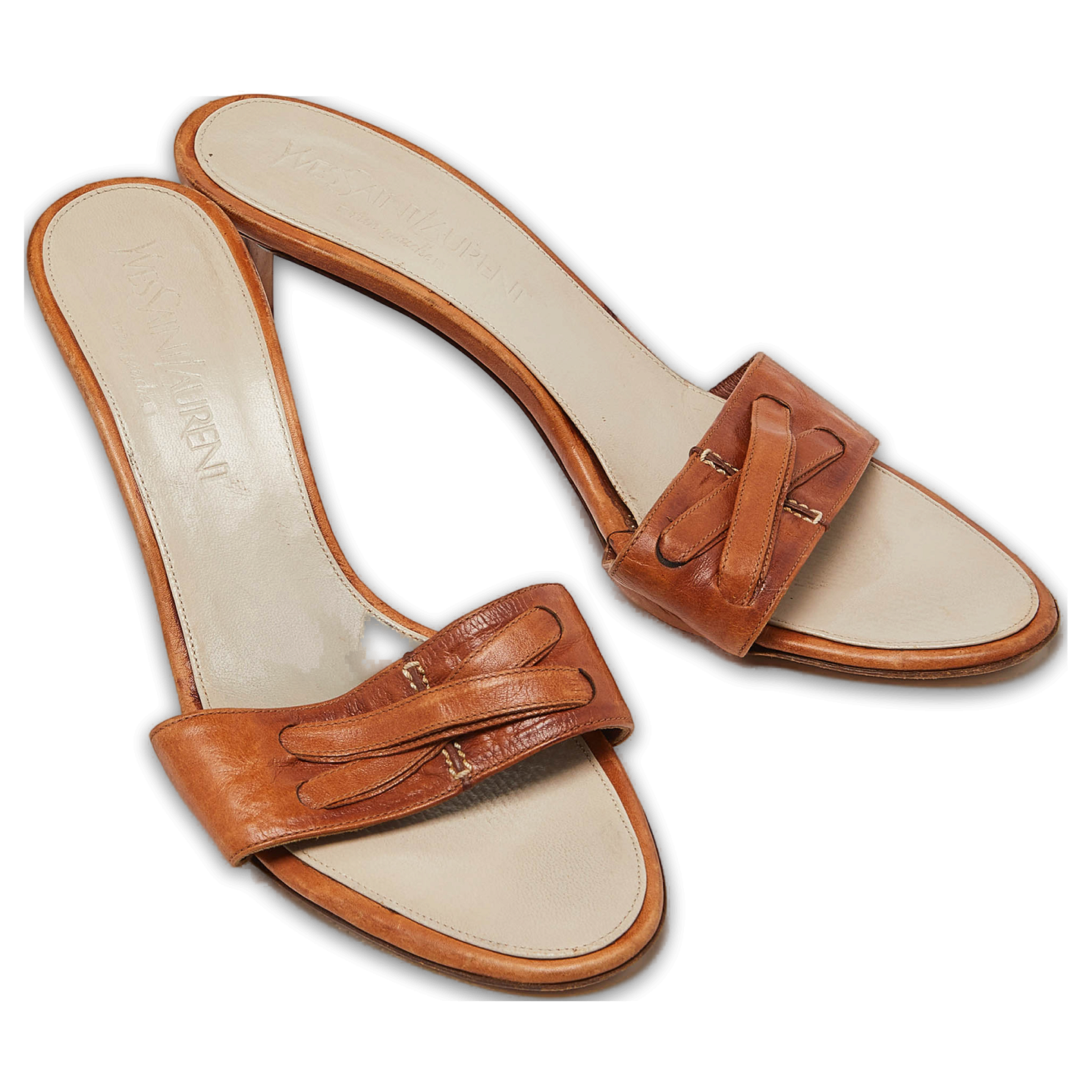 Brown Leather Open Toe Slide Sandals 0