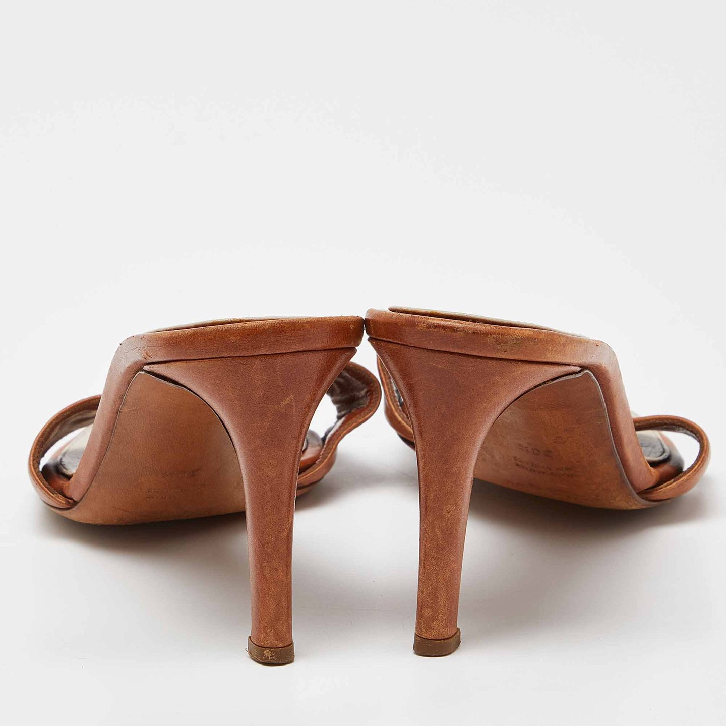 Brown Leather Open Toe Slide Sandals 5