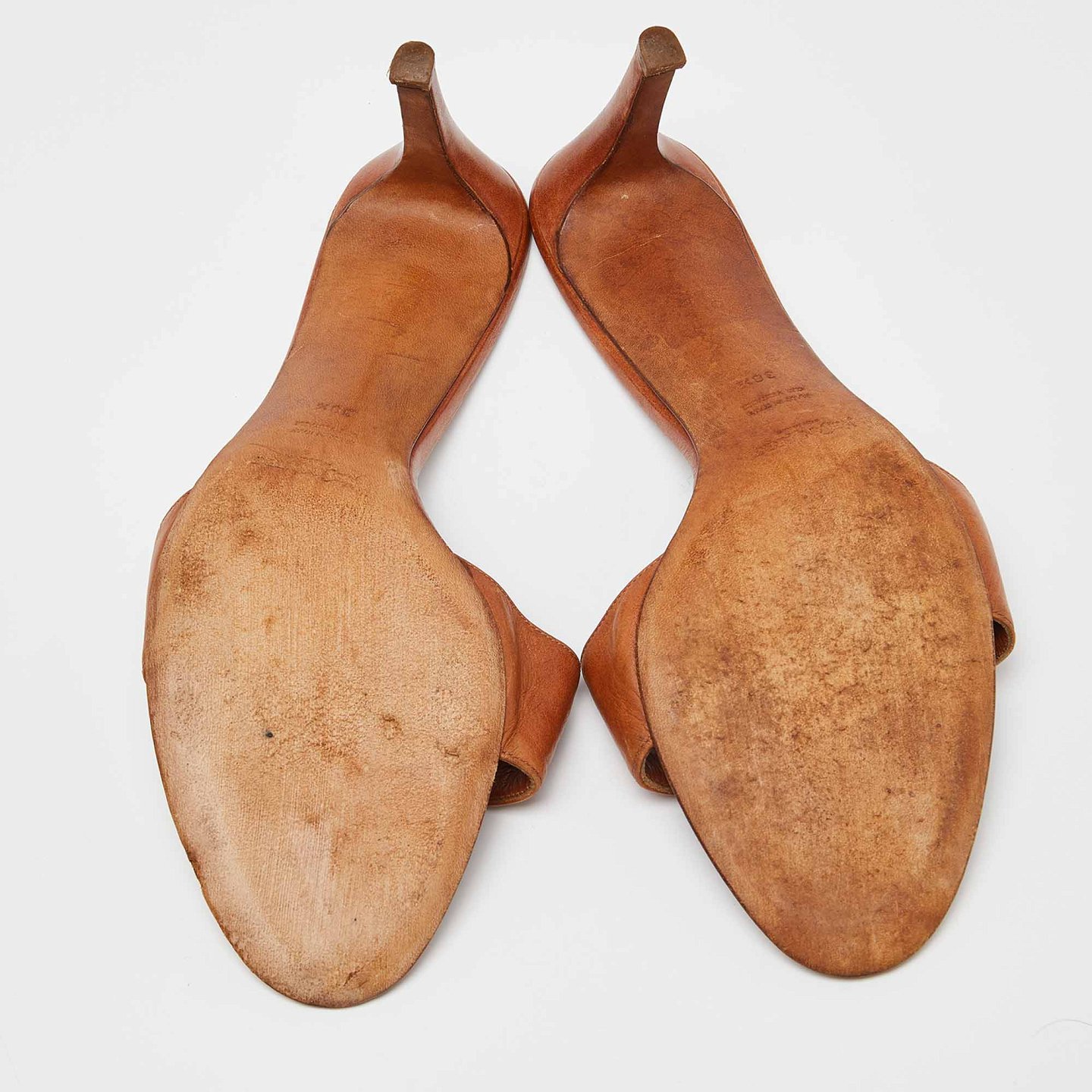 Brown Leather Open Toe Slide Sandals 6