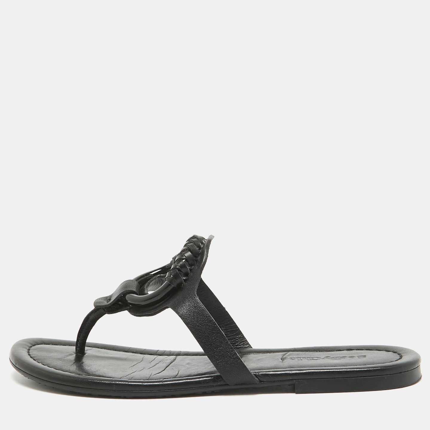 Black Leather Hana Flat Slides 9