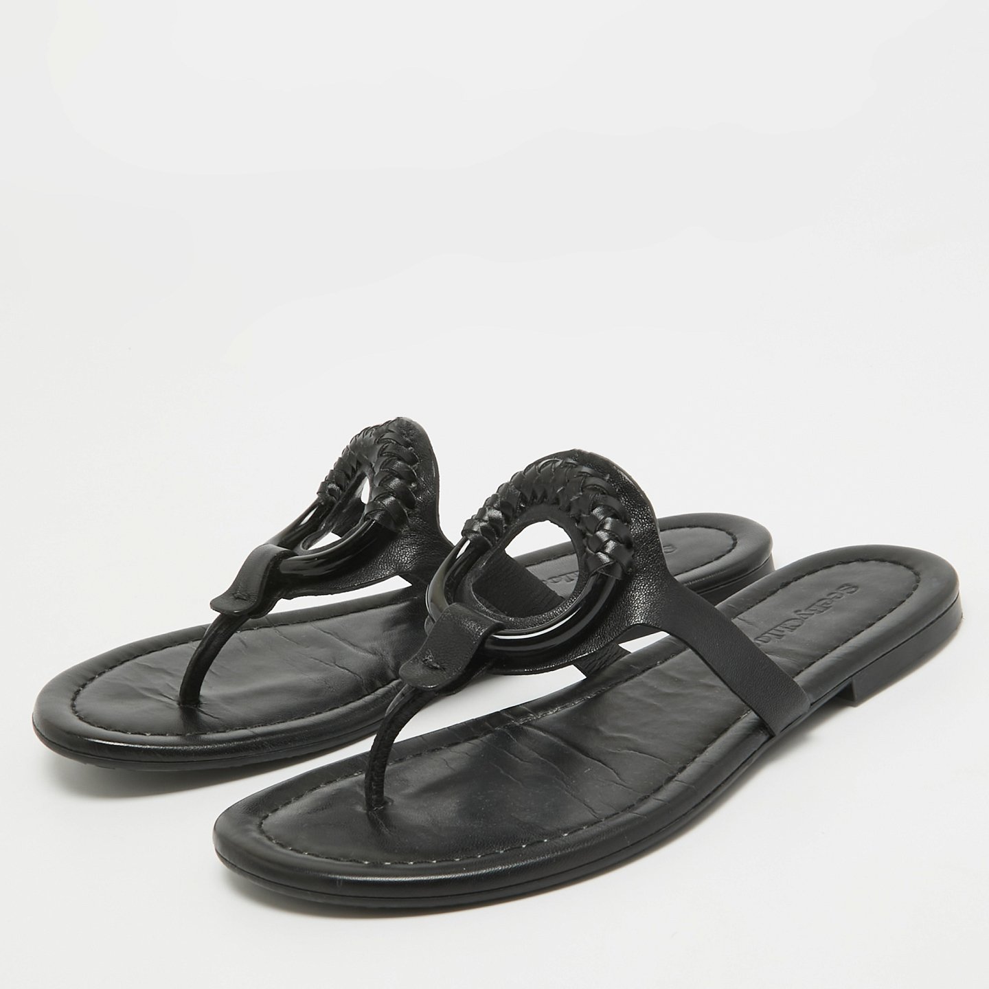 Black Leather Hana Flat Slides 1