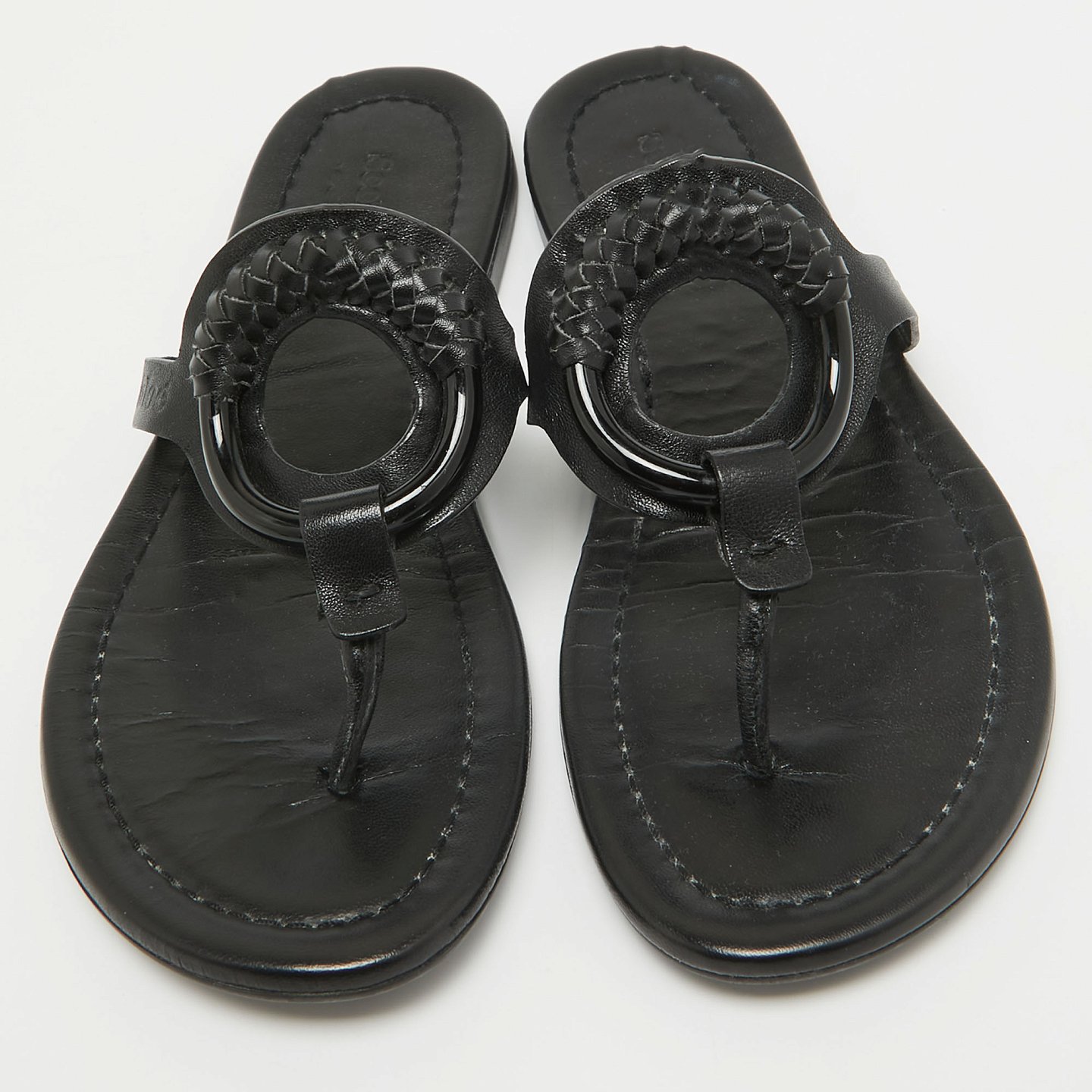 Black Leather Hana Flat Slides 3
