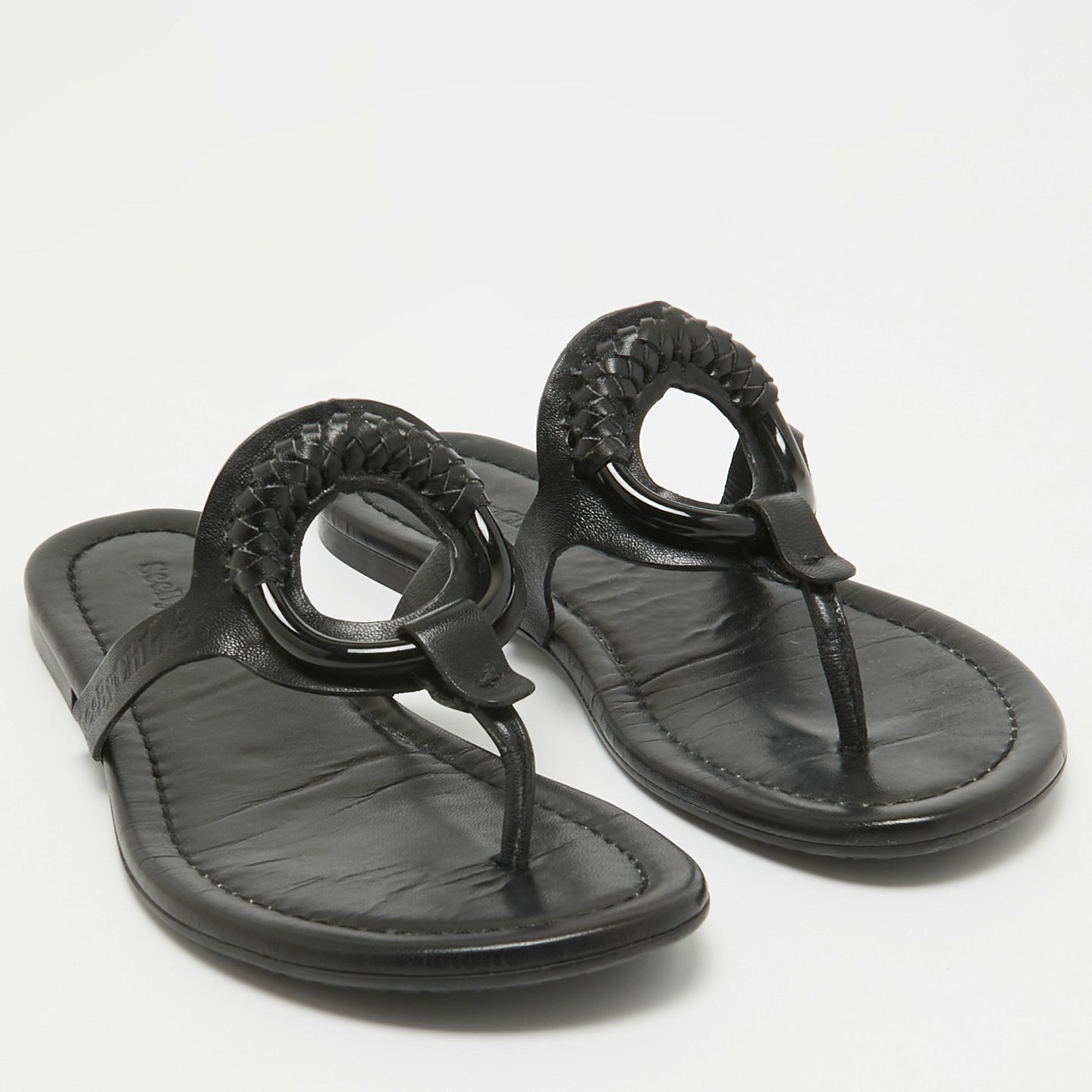 Black Leather Hana Flat Slides 4