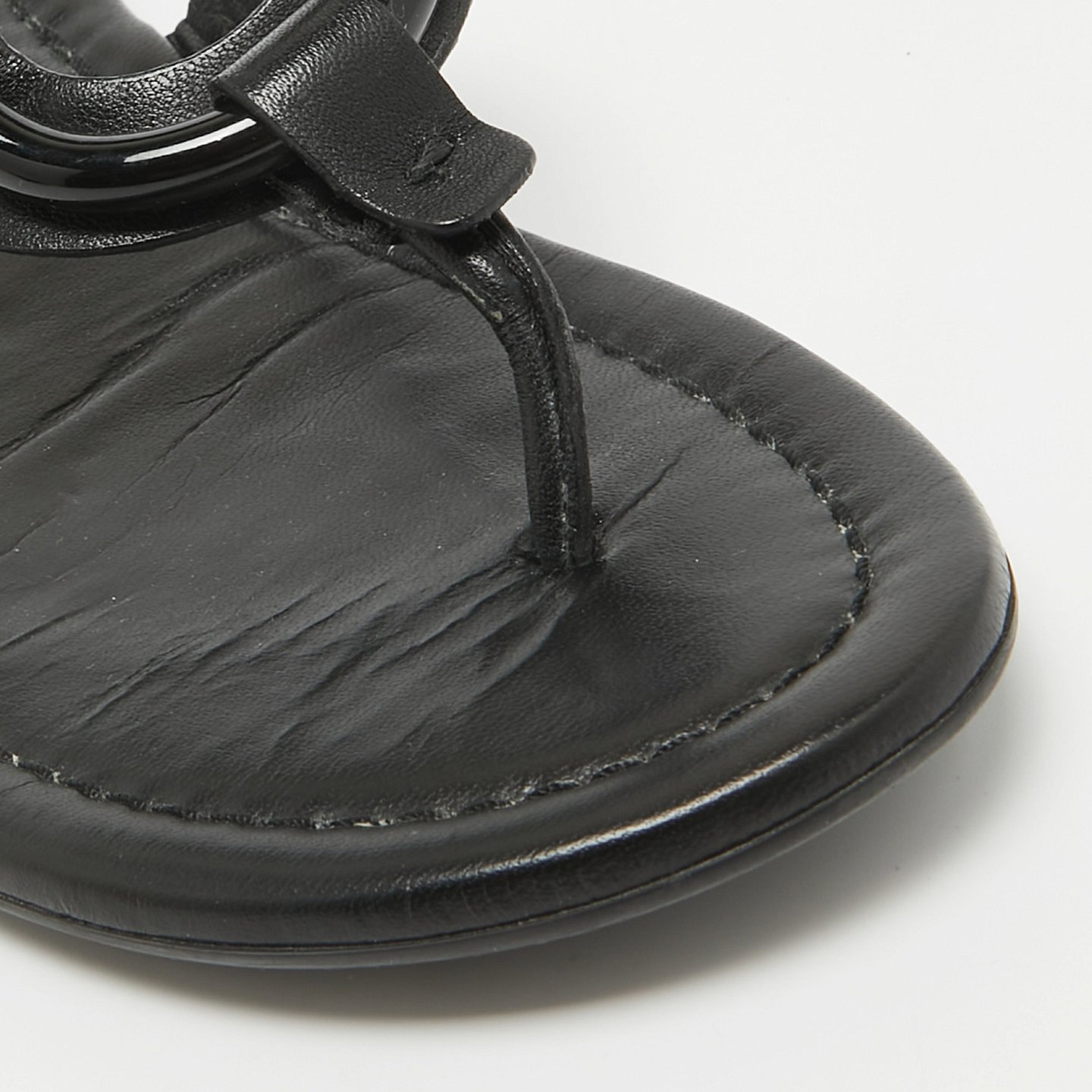 Black Leather Hana Flat Slides 5
