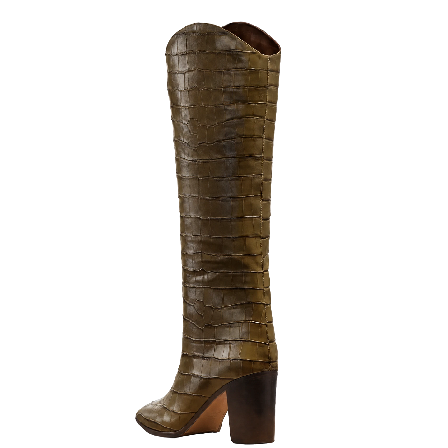 MARYANA CROC-EMBOSSED BLOCK HEEL BOOTS 1