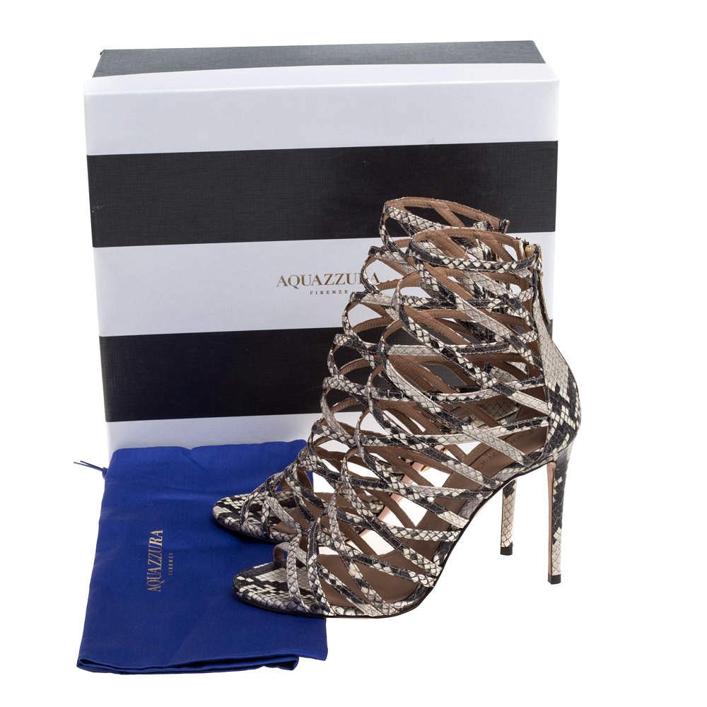Aquazzura Beige/Brown Python Embossed Leather Knockout Sandals Size 37.5 3