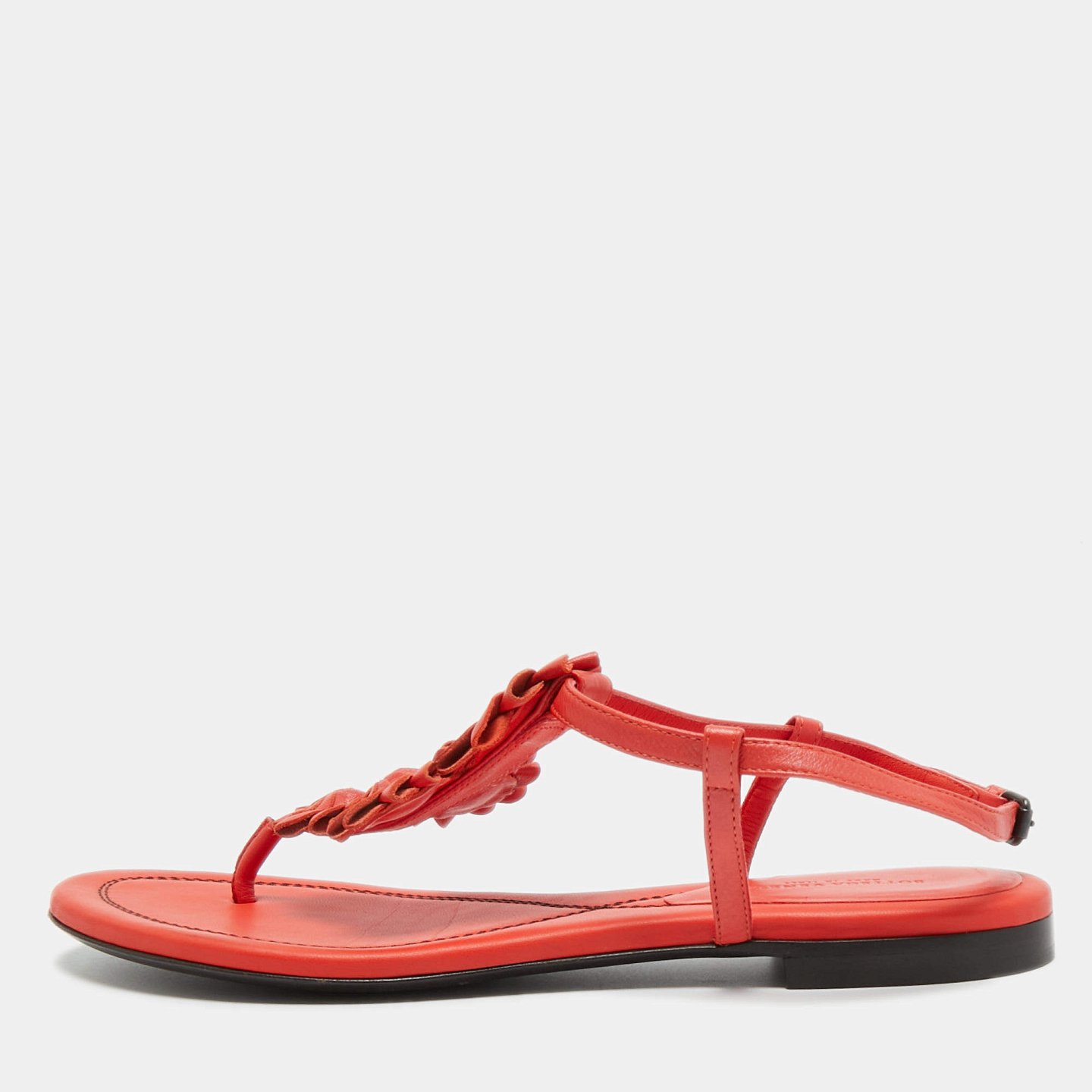 Red Leather Flower Cutout Sunset Flat Sandals 2