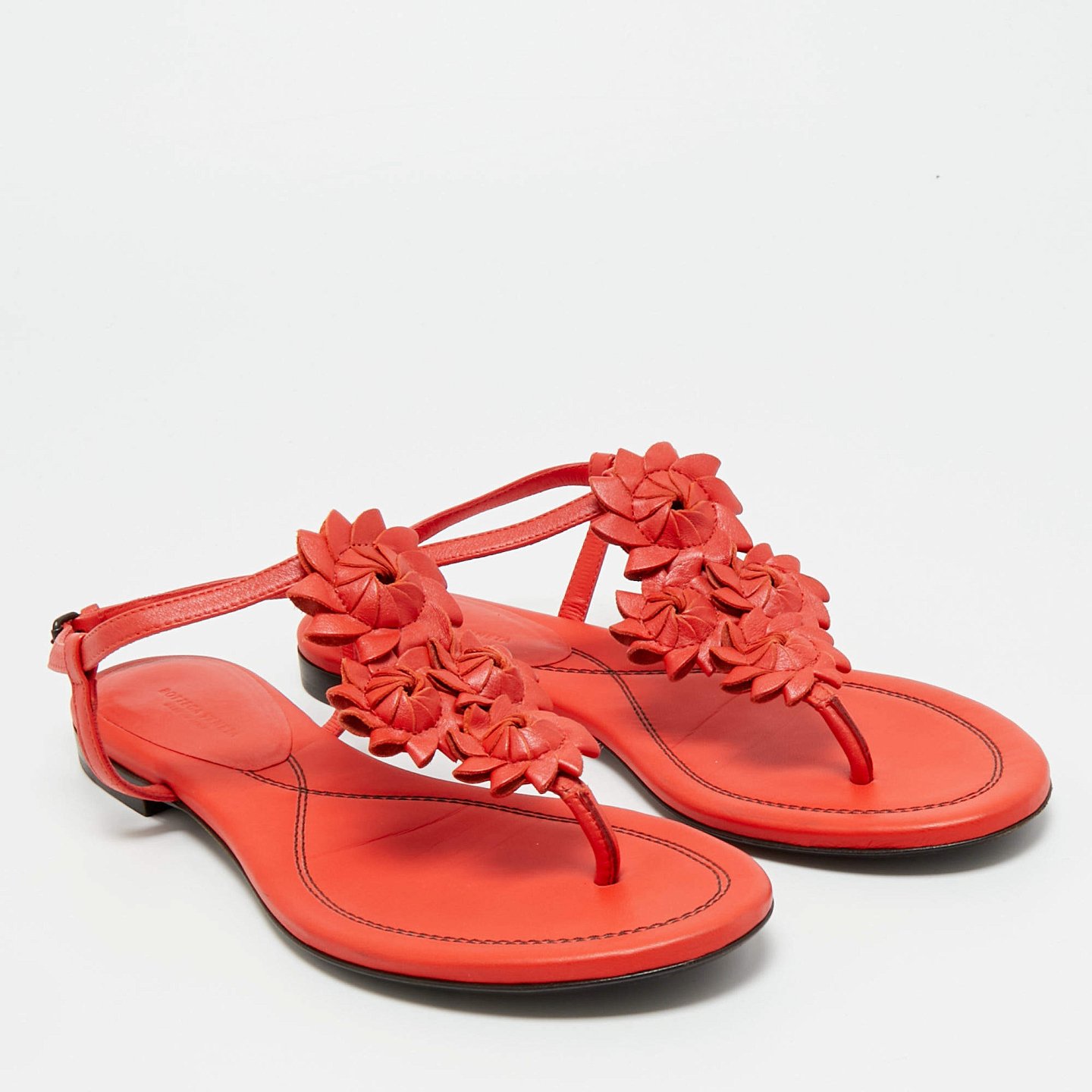 Red Leather Flower Cutout Sunset Flat Sandals 5