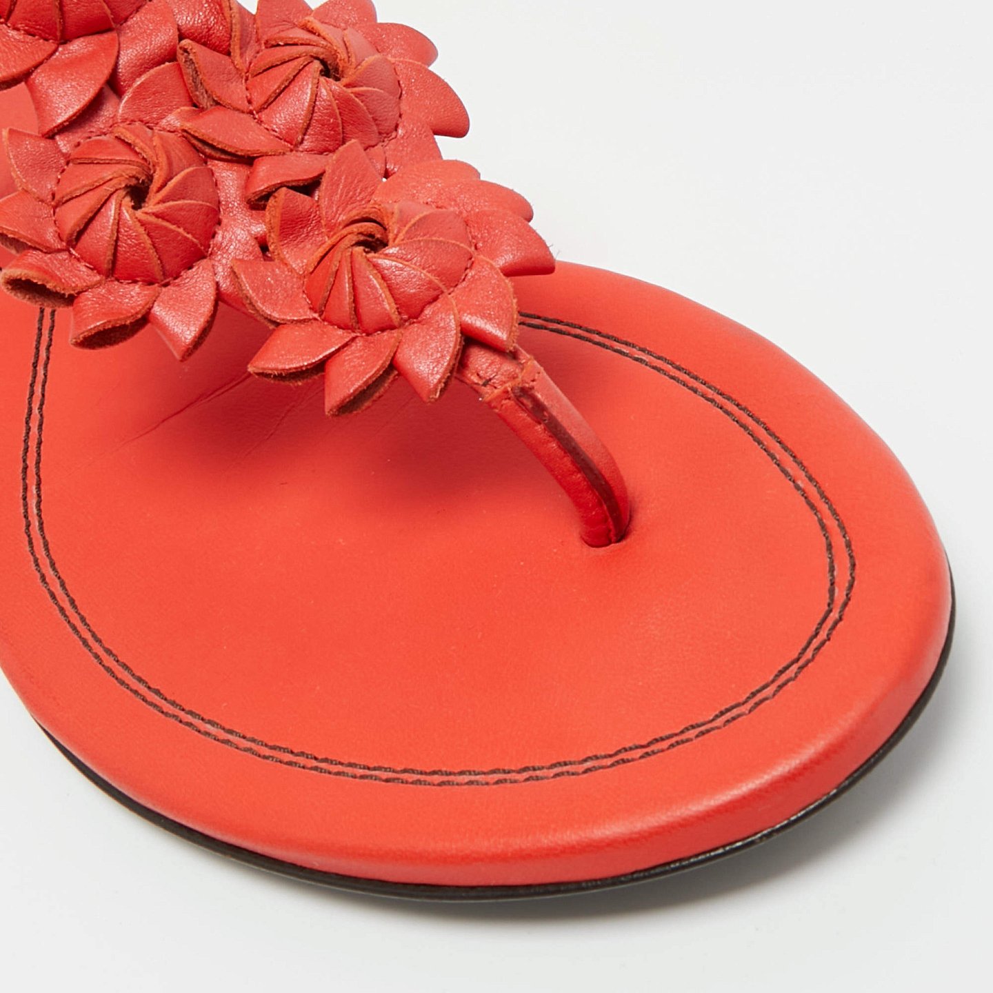 Red Leather Flower Cutout Sunset Flat Sandals 7