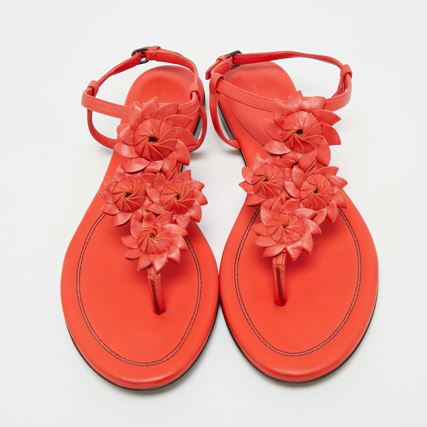 Red Leather Flower Cutout Sunset Flat Sandals 8