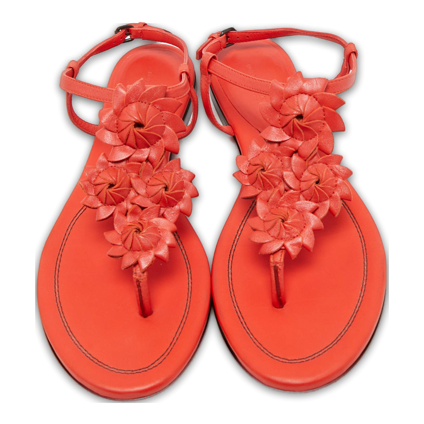 Red Leather Flower Cutout Sunset Flat Sandals 0