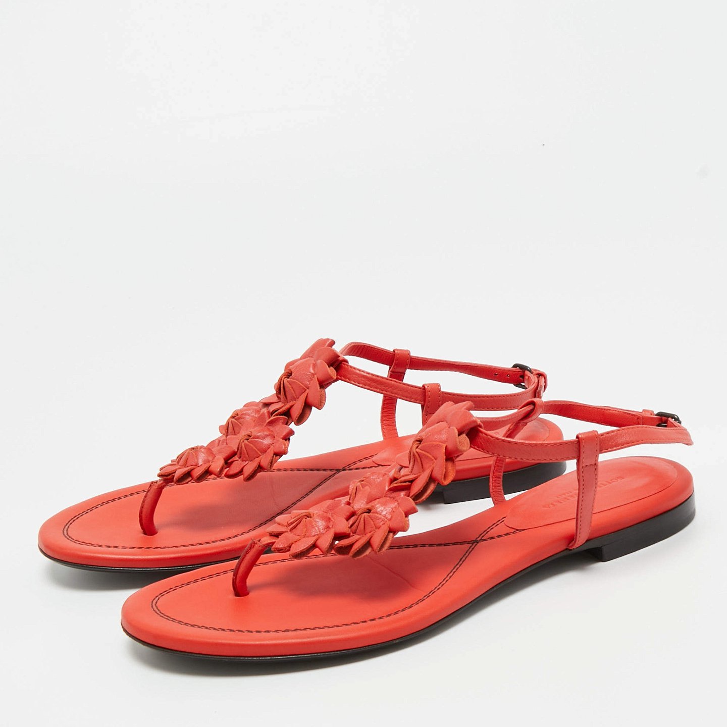 Red Leather Flower Cutout Sunset Flat Sandals 1